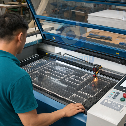 Gia công kệ mica trưng bày