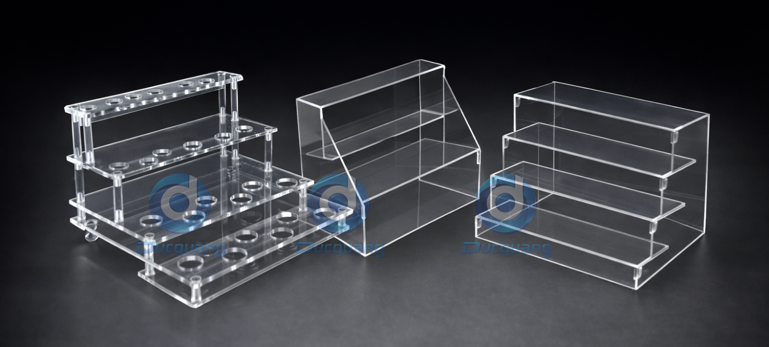 Gia công kệ mica trưng bày